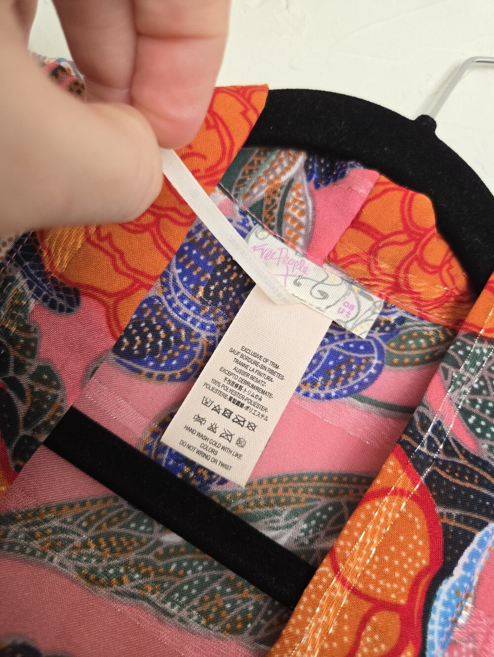 Free People Metallic Stripe Floral Drawstring Waist Pink Orange Kimono Top, OS - Picture 10 of 11